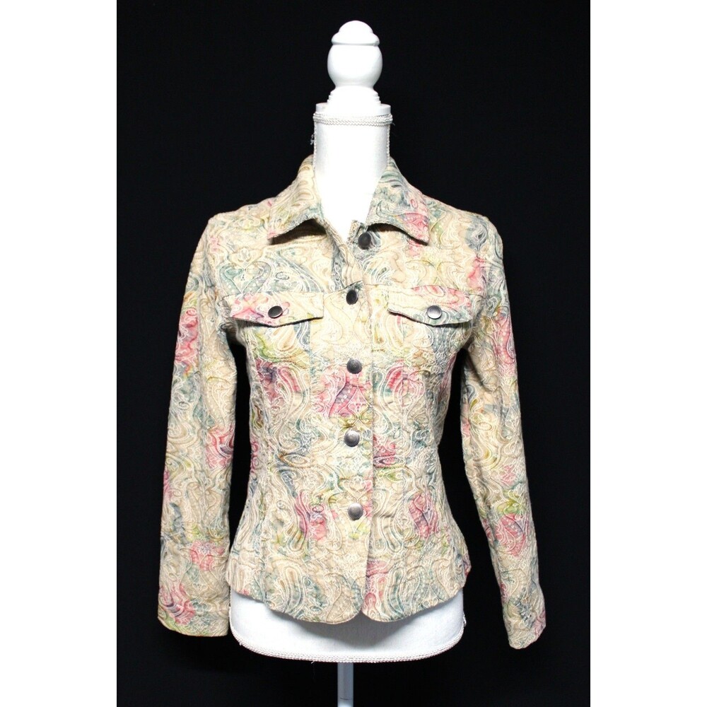 Analogy Vintage 90's tan textured pastel print Boho Cottagecore  jacket Petite S